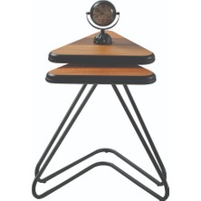 2’li Zigon Sehpa 504 – Ahşap Tabla, Metal Ayak