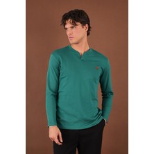 V Yaka Yırtmaç Detaylı Uzun Kollu T-Shirt