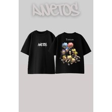 Anetos Toman 1 Tasarım Sırt Baskılı Pamuk Siyah Oversize T-Shir