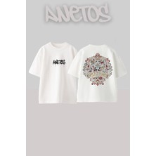 Anetos Gamer Tasarım Sırt Baskılı Pamuk Beyaz Oversize T-Shirt