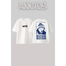 Anetos Billie Eilish 8 Tasarım Sırt Baskılı Pamuk Beyaz Oversize T-Shirt