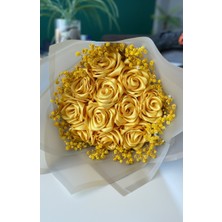 Buketim Seninle 11'li Sarı Cipsolu Solmayan Gül Buketi, Saten Çiçek, Sevgiliye, Arkadaşa Hediye