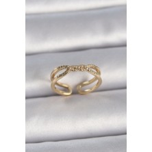 Claris Pirinç Gold Renk Ayarlanabilir Zirkon Taşlı Sarmal Model Kadın Yüzük