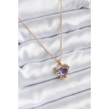 MCM Group 316L Çelik Zincir Gold Renk Mor Renk Zirkon Taşlı Kalp Model Kadın Kolye - Lisinya