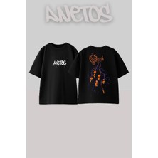 Anetos Opeth 14 Tasarım Sırt Baskılı Pamuk Siyah Oversize T-Shirt
