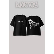 Anetos Opeth 16 Tasarım Sırt Baskılı Pamuk Siyah Oversize T-Shirt