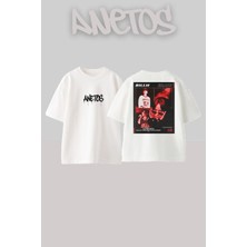 Anetos Billie Eilish 12 Tasarım Sırt Baskılı Pamuk Beyaz Oversize T-Shirt