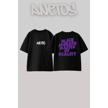 Anetos Black Sabbath 5 Tasarım Sırt Baskılı Pamuk Siyah Oversize T-Shirt