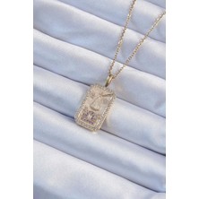 MCM Group 316L Çelik Zincir Altın Renk Lila Zirkon Taşlı Tarot Kolye - Lisinya