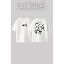 Anetos Vaso Tasarım Sırt Baskılı Pamuk Beyaz Oversize T-Shirt
