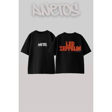 Anetos LED Zeppelin 11 Tasarım Sırt Baskılı Pamuk Siyah Oversize T-Shirt