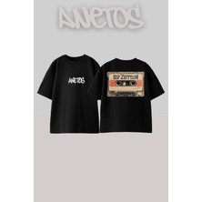 Anetos LED Zeppelin 10 Tasarım Sırt Baskılı Pamuk Siyah Oversize T-Shirt