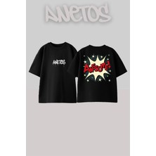 Anetos Awfsome Tasarım Sırt Baskılı Pamuk Siyah Oversize T-Shirt