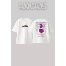 Anetos Lızzo 1 Tasarım Sırt Baskılı Pamuk Beyaz Oversize T-Shirt