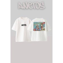 Anetos Diewitha Smile Tasarım Sırt Baskılı Pamuk Beyaz Oversize T-Shirt