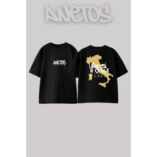 Anetos Roma Tasarım Sırt Baskılı Pamuk Siyah Oversize T-Shirt