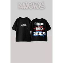 Anetos Gym 2 Tasarım Sırt Baskılı Pamuk Siyah Oversize T-Shirt