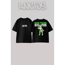 Anetos Gym Buttercup Tasarım Sırt Baskılı Pamuk Siyah Oversize T-Shirt