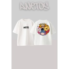 Anetos Honey Tasarım Sırt Baskılı Pamuk Beyaz Oversize T-Shirt