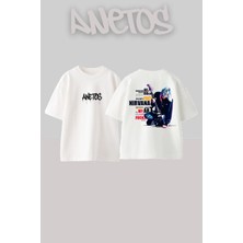Anetos Nirvana 2 Tasarım Sırt Baskılı Pamuk Beyaz Oversize T-Shirt