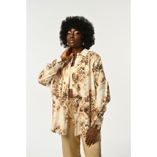 Orfeonegro Kadın Leopar Desenli Oversize Kesim Gömlek