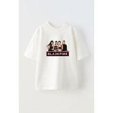 Anetos Black Pink 5 Baskılı Ünisex Pamuk Beyaz Oversize T Shirt