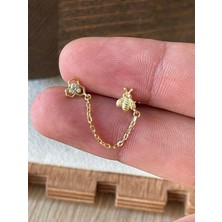 Aida Jewelss 925 Ayar Gümüş Arılı Tasarım Zincirli Piercing Gümüş Küpe