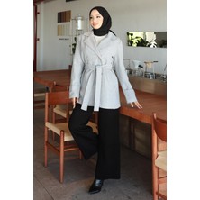 Düğme Detaylı Kaşe Kaban Gri 19274