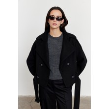 Facette Apoletli Kısa Kaşe Kaban Siyah