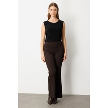 On Kadın Büyük Beden Ispanyol Paça Tayt Pantolon 64157 Kahverengi