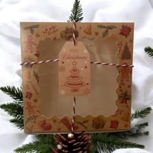 HUR-AY PACK Yılbaşı Özel 2 Adet Küçük Karton Kutu  - Önü Şeffaf Pencereli - Ip Dahildir- 17X17 cm