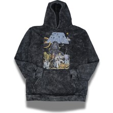 Fuddy Moda Unisex Star Wars Baskılı Kapüşonlu Yıkamalı Sweatshirt, Oversize Yıldız Savaşları Vintage Hoodie