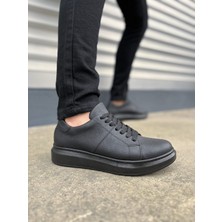 Joy Ayakkabı JY151 Boost Bağcıklı Cilt Erkek Günlük Sneaker Ayakkabı Cst - Siyah