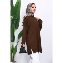 İmaj Butik Kahverengi Bisiklet Yaka Modal Tunik