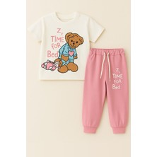 Katia & Bony Kız Çocuk Uykucu Ayıcık Desenli Kısa Kollu Pijama Takımı