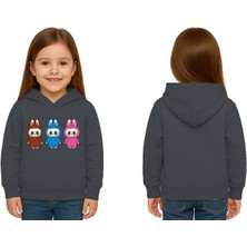 Sedirli Unisex Baskılı Çocuk Swaetshirt Labubu Baskılı Kapüşonlu 3 Iplik Şardonlu