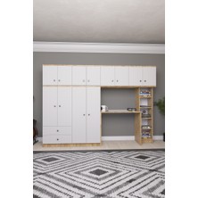 Mirobi Solvio Kitaplıklı Çalışma Masası Gardırop Ünitesi Ön Beyaz Gövde Çam