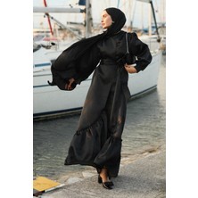 HE-QA Fırfırlı Tafta Kaftan Siyah