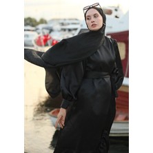 HE-QA Fırfırlı Tafta Kaftan Siyah
