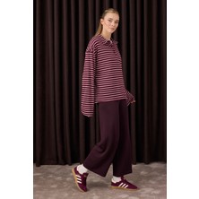 Beli Lastikli Triko Pantolon Koyu Mürdüm