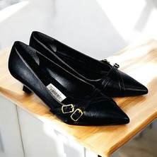KAFKASLAR AYAKKABI Toka Detaylı 3 cm Kadeh Topuklu Günlük Abiye Stiletto Kadın Ayakkabı
