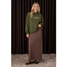 HE-QA Dokulu Triko Etek Kahverengi