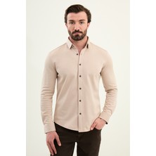 MCR Çizgili Slim Fit Yün Uzun Kollu Erkek Gömlek