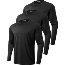 Ghassy Co. 3'lü Paket Erkek %100 Pamuklu Likralı Spor Koşu Günlük Antrenman Uzun Kollu Penye T-Shirt