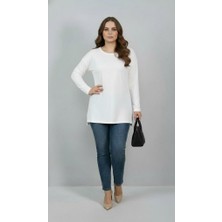 Moda Xlarge Kadın Büyük Beden Uzun Kollu Yırtmaçlı Basic Bluz 1984