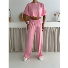 Yazlık Yumuşacık Dokulu Alt Üst Takım / Üst Yarasa Tshirt- Alt Baggy Uzun Pantolon