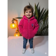 Şimo Butikkız Çocuk Peluş Polar Hırka Kapşonlu Fermuarlı Cepli Pembe Beyaz Siyah Mor !!! Dar Kalıp