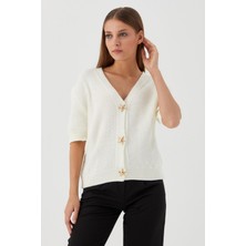 Shopping Shop Yıldız Düğmeli Kısa Kol Hırka EKRU