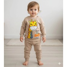 Bebek Zürafa Baskılı Çıt Çıtlı Alt Üst Ikili Gündelik Takım 6-18 Ay