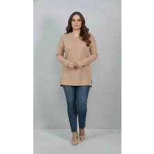 Moda Xlarge Kadın Büyük Beden Uzun Kollu Yırtmaçlı Basic Bluz 1984